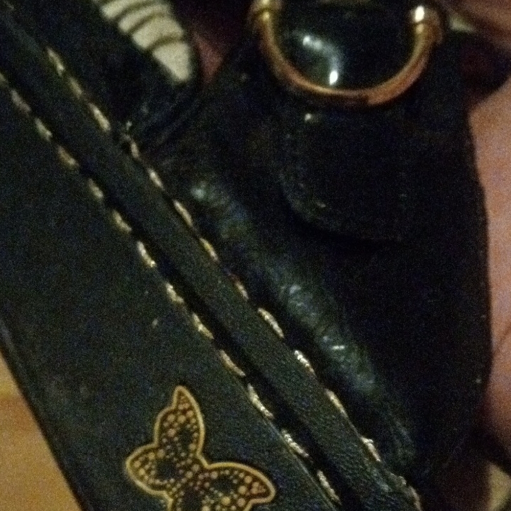 Black Leather Mules with Gold Accent  ALEGRIA by P G LITE